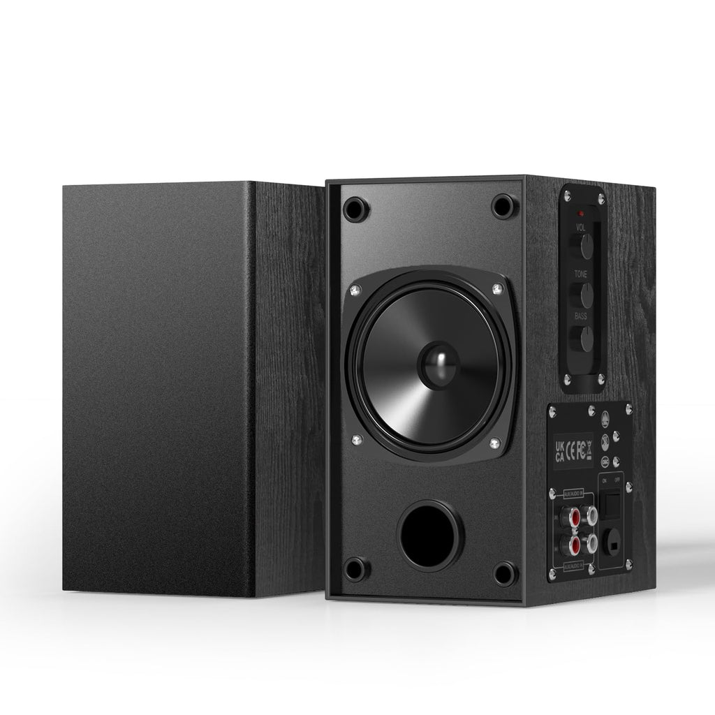 Elimavi 30W X 2 Powered Bookshelf Speakers - 3.5-RCA Input for Turntable TV PC Record Player Speakers with 4 Inch Woofer & Wall Mounted