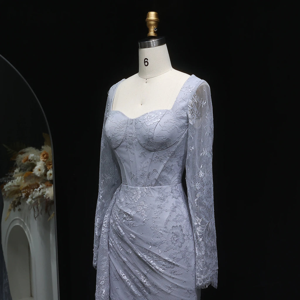 Sharon Said Arabic Lace Purple Mermaid  Off-shoulder Evening Dress with Sleeves for Women Wedding Party Gowns SF075 Customized