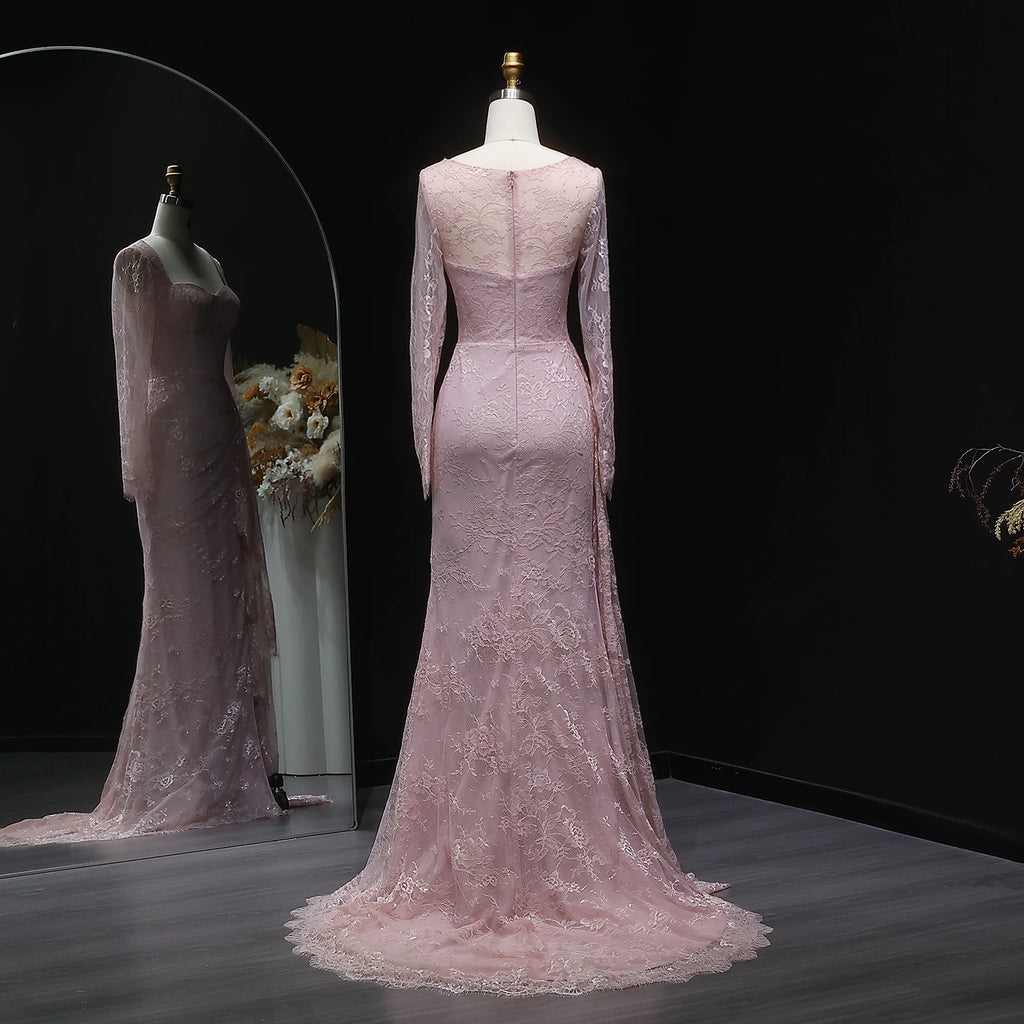 Sharon Said Arabic Lace Purple Mermaid  Off-shoulder Evening Dress with Sleeves for Women Wedding Party Gowns SF075 Customized