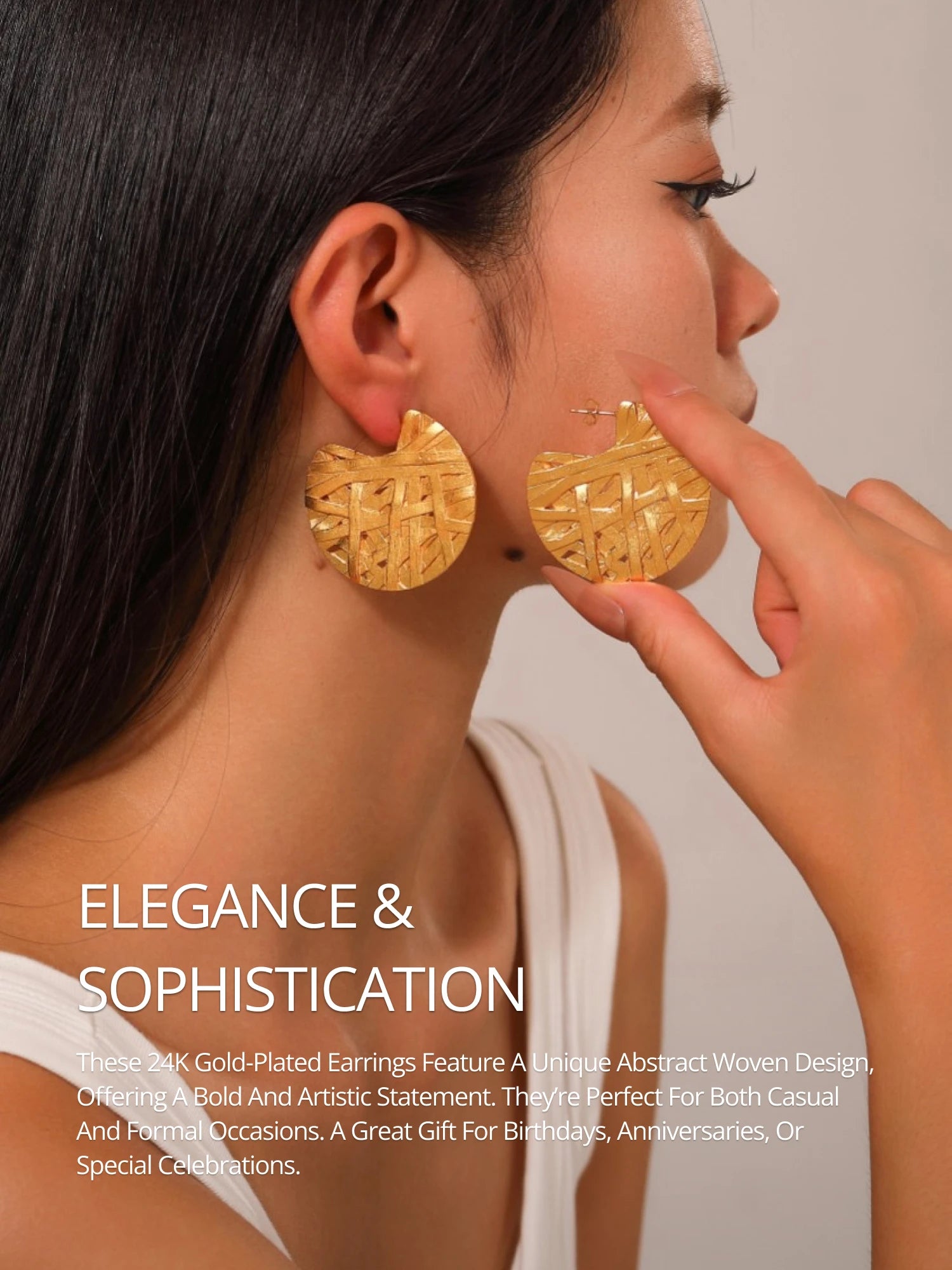 YAJUNIEL Luxury 24K Gold Plated Earrings Abstract Design Drop Earrings Statement Earrings for Women Daily Wear Jewelry Gifts