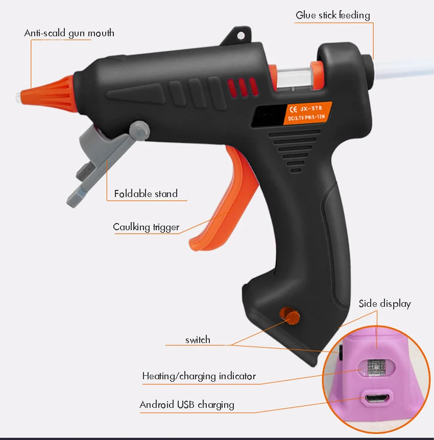 Hot Glue Gun, Rechargeable Hot Melt Glue Gun High Temperature Melting Glue Gun for Heavy Duty Tasks, Quick Repairs, DIY Projects