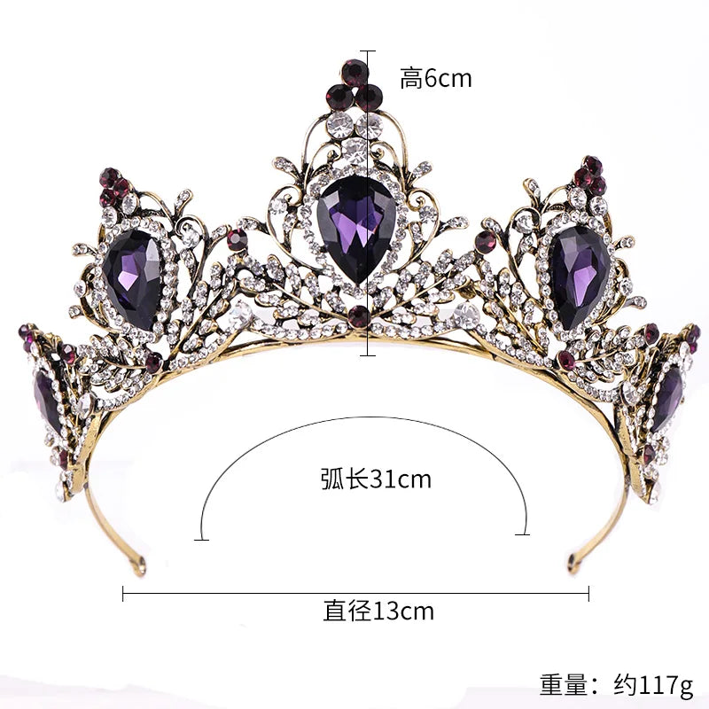 Vintage Wedding Hair Accessories Purple Rhinestone Crystal Crown Bridal Headdress Queen Crown Bridal Hair Accessories Jewelry