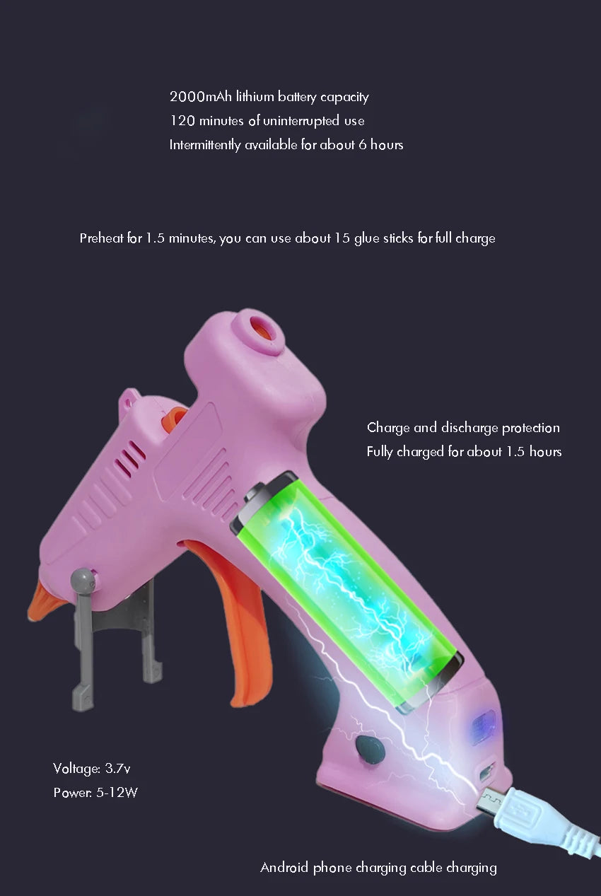 Hot Glue Gun, Rechargeable Hot Melt Glue Gun High Temperature Melting Glue Gun for Heavy Duty Tasks, Quick Repairs, DIY Projects