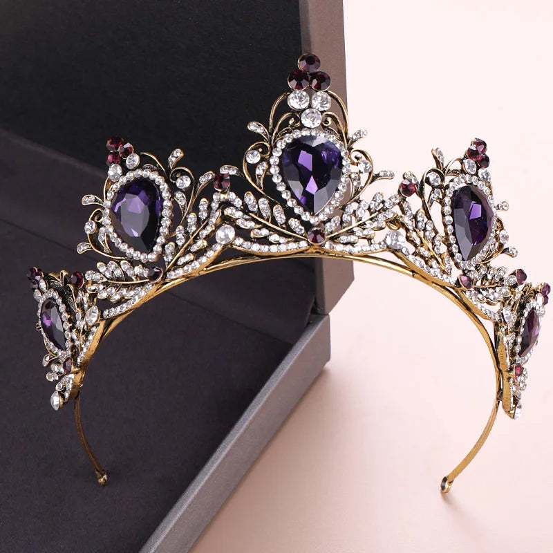 Vintage Wedding Hair Accessories Purple Rhinestone Crystal Crown Bridal Headdress Queen Crown Bridal Hair Accessories Jewelry