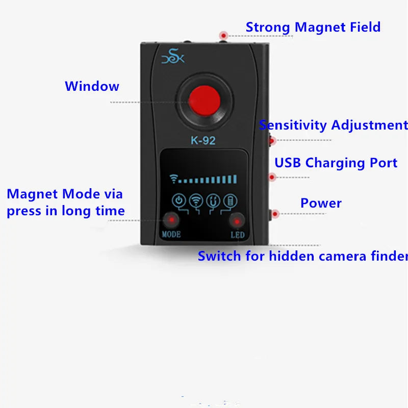 Camera Scanner Wiretapping Bug Mini Spy Gadgets Anti-Eavesdropping Hidden Wiring Detector GPS Tracker Magnet Finder
