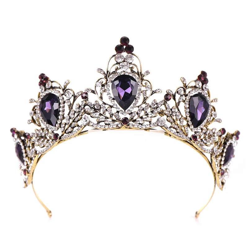 Vintage Wedding Hair Accessories Purple Rhinestone Crystal Crown Bridal Headdress Queen Crown Bridal Hair Accessories Jewelry