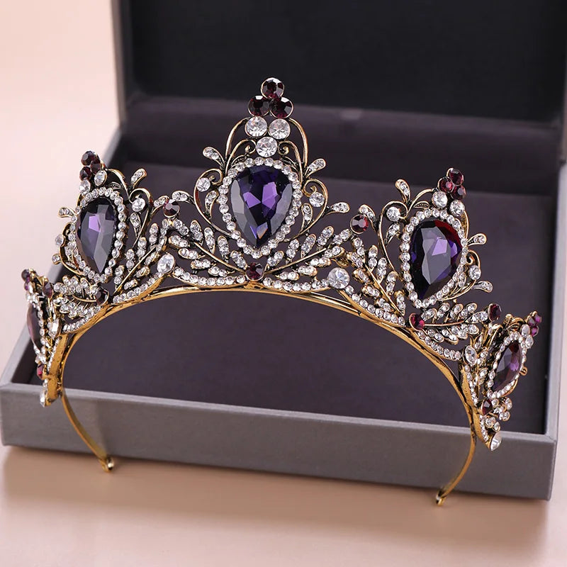 Vintage Wedding Hair Accessories Purple Rhinestone Crystal Crown Bridal Headdress Queen Crown Bridal Hair Accessories Jewelry