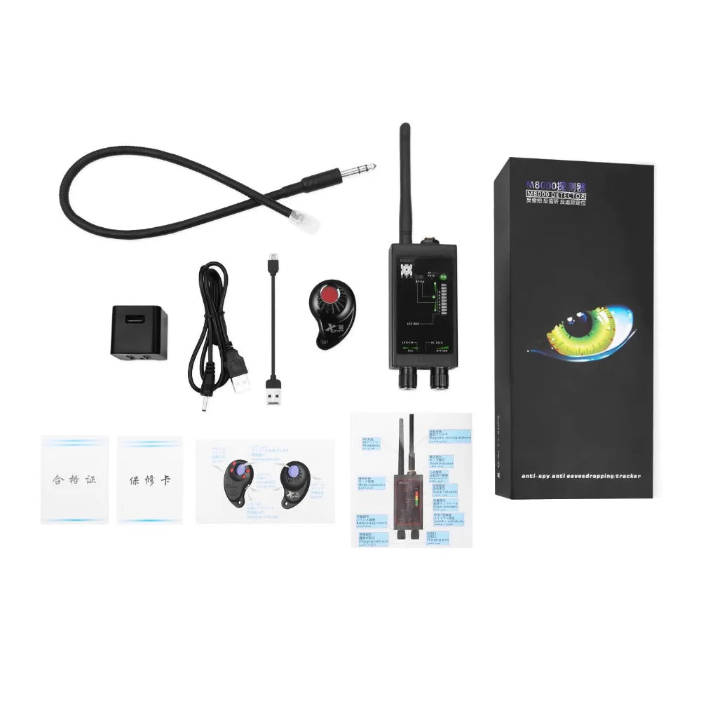RF Bug Detector M8000 & Camera Finder X GPS Tracker Finder Camera Scanner Detectors Anti Spy Lens CDMA GSM Device Finder Monitor