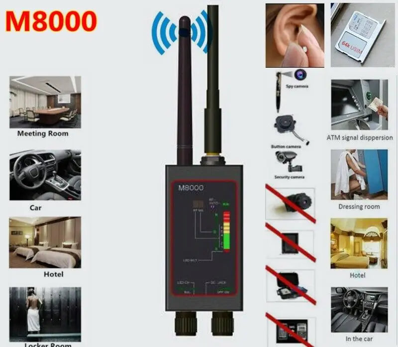 RF Bug Detector M8000 & Camera Finder X GPS Tracker Finder Camera Scanner Detectors Anti Spy Lens CDMA GSM Device Finder