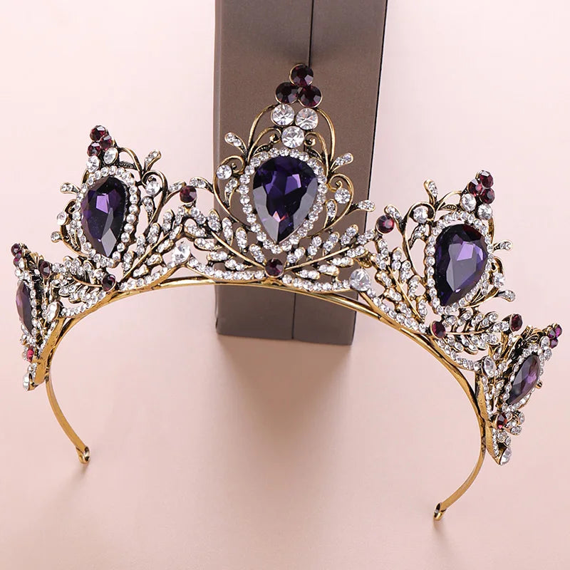 Vintage Wedding Hair Accessories Purple Rhinestone Crystal Crown Bridal Headdress Queen Crown Bridal Hair Accessories Jewelry