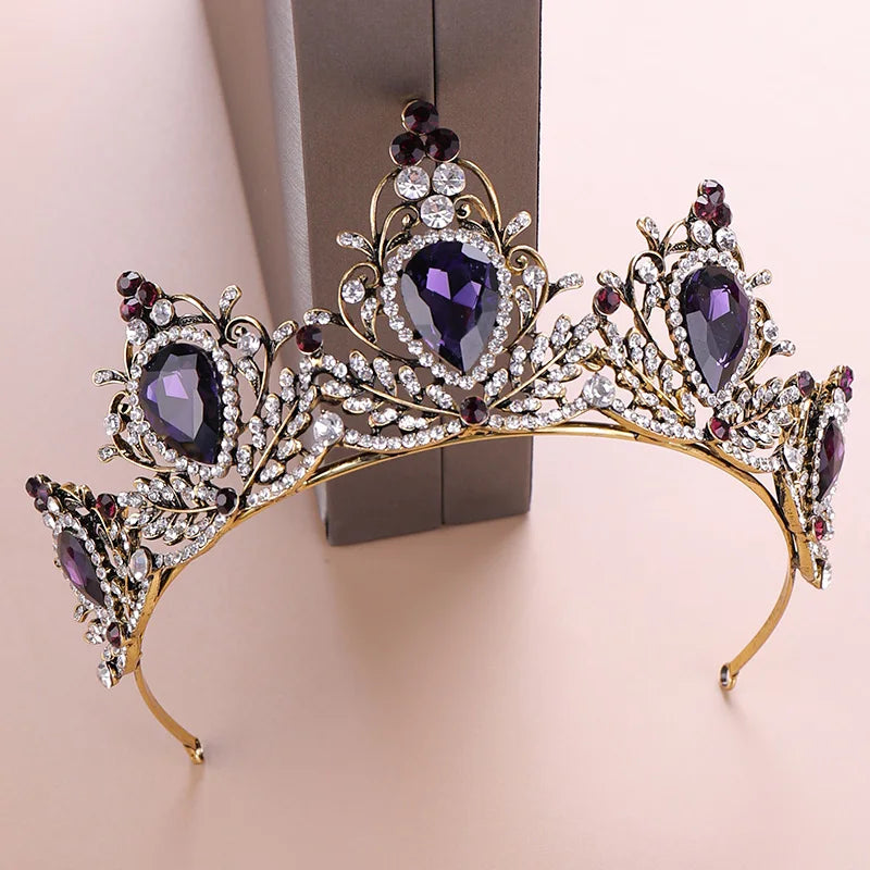 Vintage Wedding Hair Accessories Purple Rhinestone Crystal Crown Bridal Headdress Queen Crown Bridal Hair Accessories Jewelry