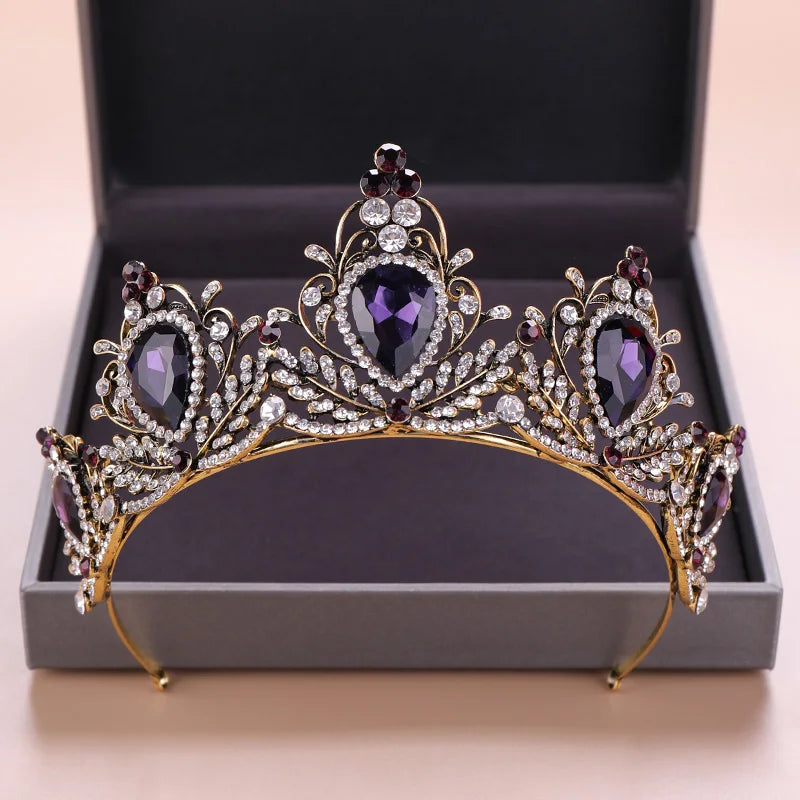 Vintage Wedding Hair Accessories Purple Rhinestone Crystal Crown Bridal Headdress Queen Crown Bridal Hair Accessories Jewelry