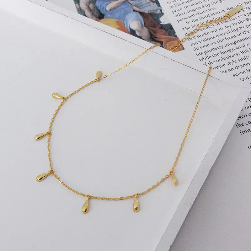 S925 Silver Choker Necklace with Water Drop Design