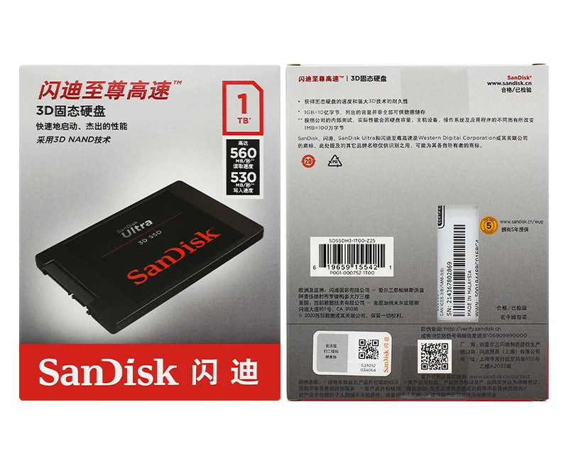 SanDisk Ultra 3D NAND SSD 500GB 1TB 2TB  enjoy up to 560MB/s read speed Internal Solid State Hard Drive SATA III HDD For Laptop