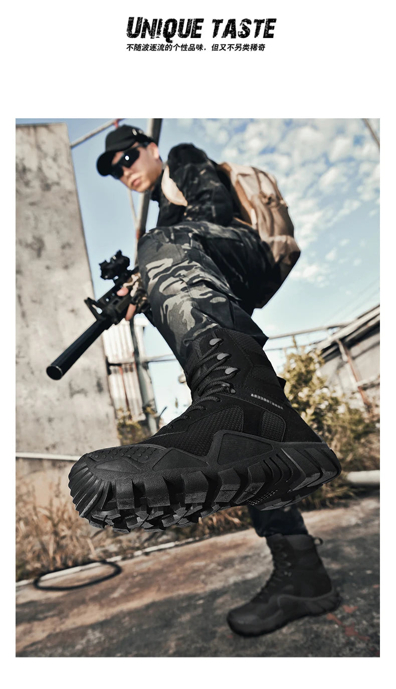 New Men Tactical Boots Lace Up Waterproof Climbing Hiking Shoes Motorcycle Training Army High Quality Hunting Unisex Desert Boot
