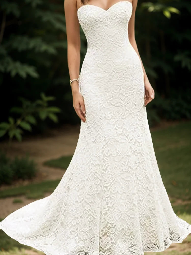 TSxuelian Sweetheart  Lace Wedding Dresses Mermaid Off Shoulder Floor Long Bridal Ball Gown Small Trailing  Beach Wedding Gown