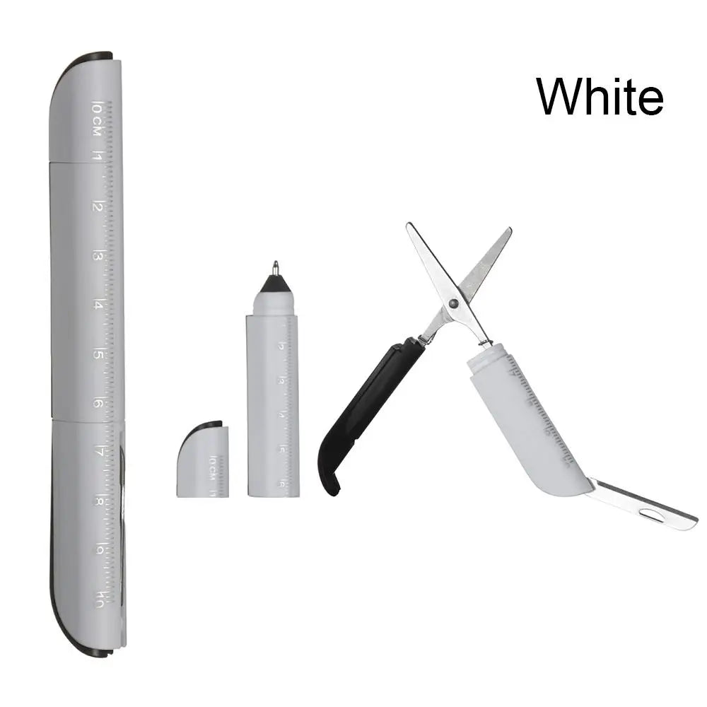 Creative Multifunction Ballpoint Pen with Folding Scissors Knife Ruler Candy Color Pens for Writing Office School Stationery