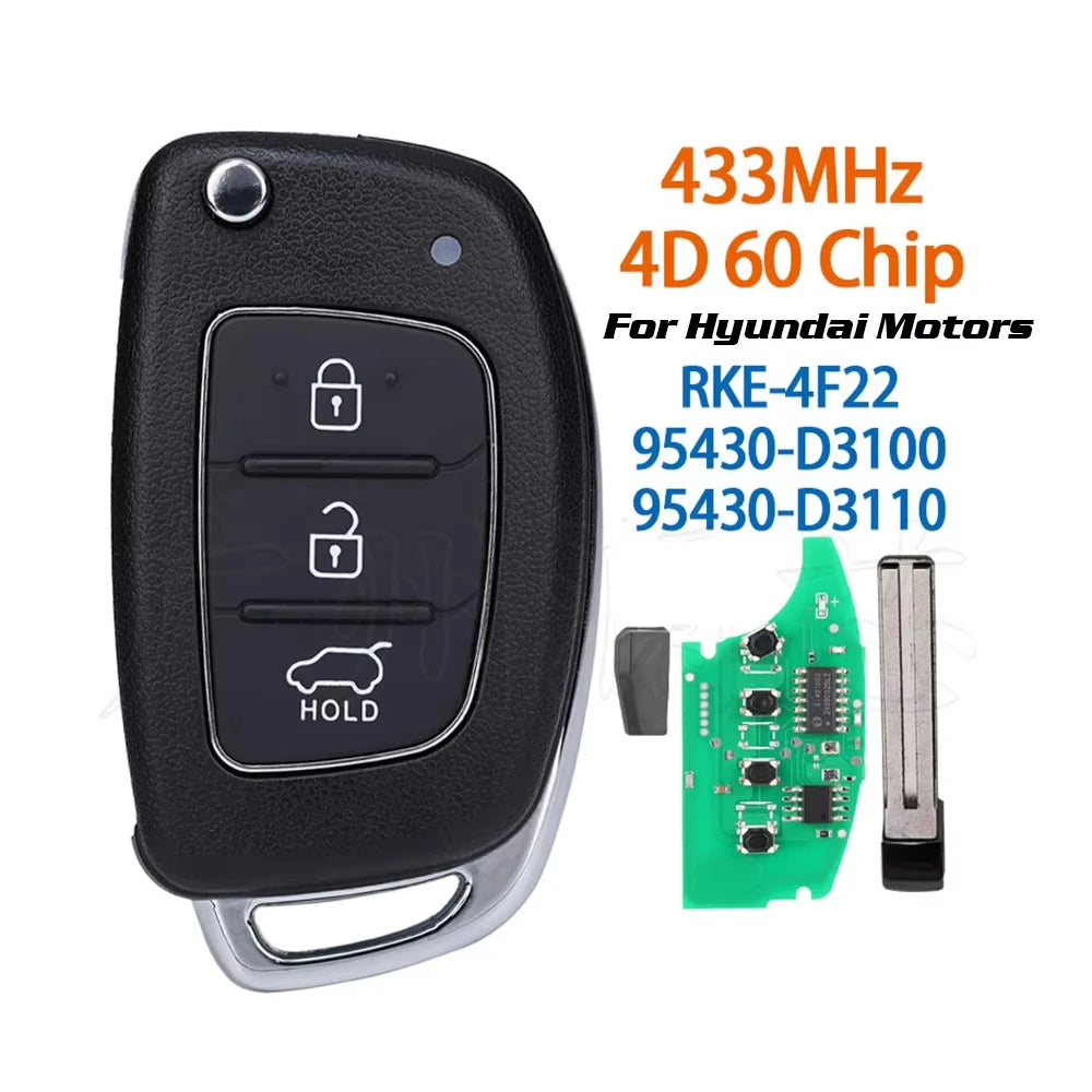 Remote Key Fob 3 Buttons 433Mhz ID46 Chip For Hyundai New IX35 IX25 IX45 Elantra Santa Fe Sonata TOY40/HY20/HY14 Fob Control