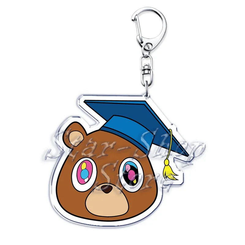Popular Rapper YE Keychains for Accessories Bag Graduation Kanye Dropout Bear Key Chain Keyring Jewelry Fans Friends West Gifts