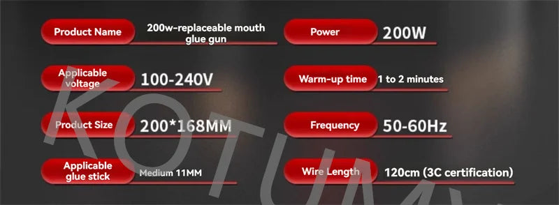Industrial Hot Glue Gun 200W - Professional Heavy Duty Kit w/10 Nozzles & 30 Glue Sticks Fast Heat Up for DIY/Craft/Repair