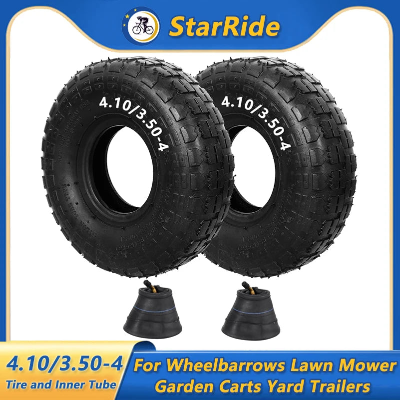 4.10/3.50-4 410/350-4 4.10-4 Tire and Inner Tube for Warehouse Cars Scooter Wheel Hand Truck Lawn Mower Dollies Wheelbarrow