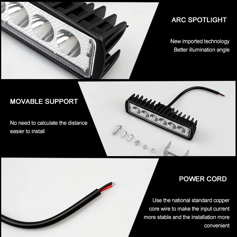 6 LED Motocycle Work Light High Bright Spotlight Offroad Automobile Truck Driving Fog Headlights DRL Driving Lamp 12V