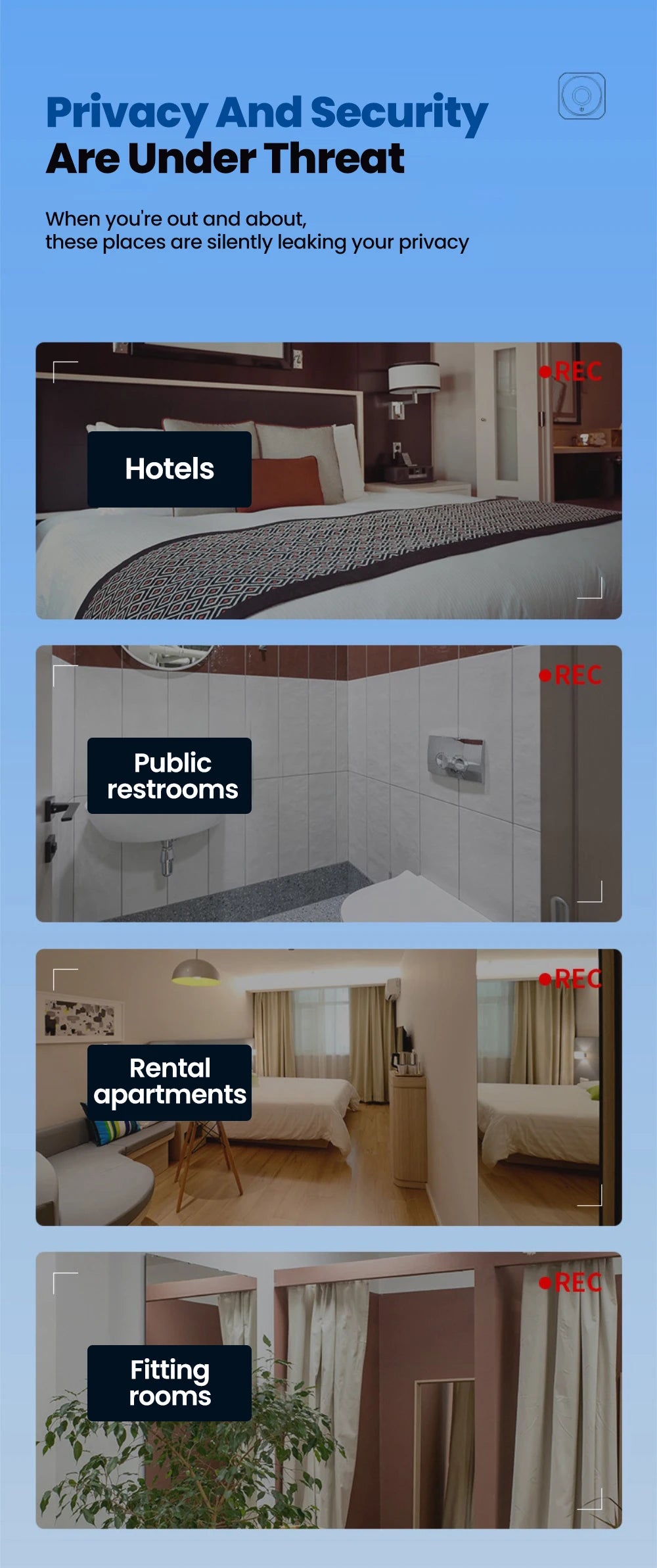 Anti-spy Camera Detector Portable Hidden Lens Camera Detect Finder For Hotel Anti-Peeping Security Protection Candid Detector