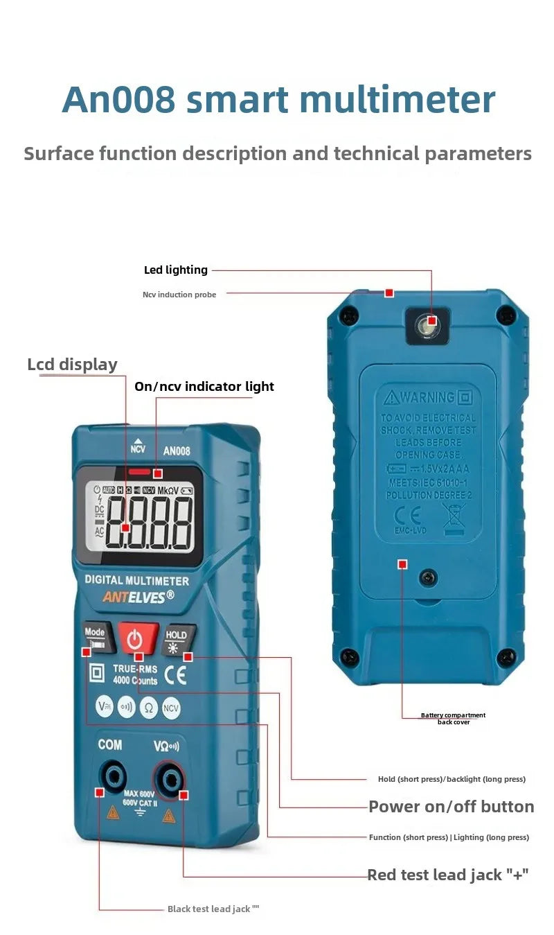 Intelligent Multimeter for Electricians, High-precision Automatic Household Digital Display Electricity Meter Without Gear Shift