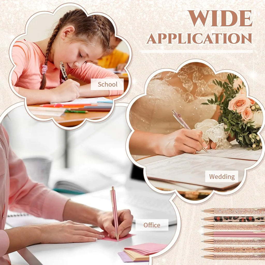 7 Pcs Fancy Pens For Women Cute Pens Sparkly Glitter Pens with 10 Pcs Black Ink Refills Pretty Pen Gifts Journaling Pens