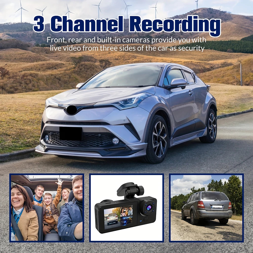 Triple Lens WiFi Dashcam 2/3 Channel Car Camera 1080P HD Video Recorder, Night Vision Car DVR with Wide Angle for Front and Rea