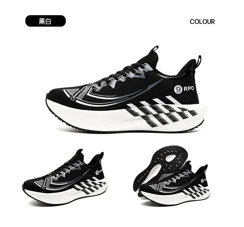 Sports and leisure shoes, men's shoes, marathon oversized air cushioned shoes, fly woven all season rubber, wear-resistant, anti