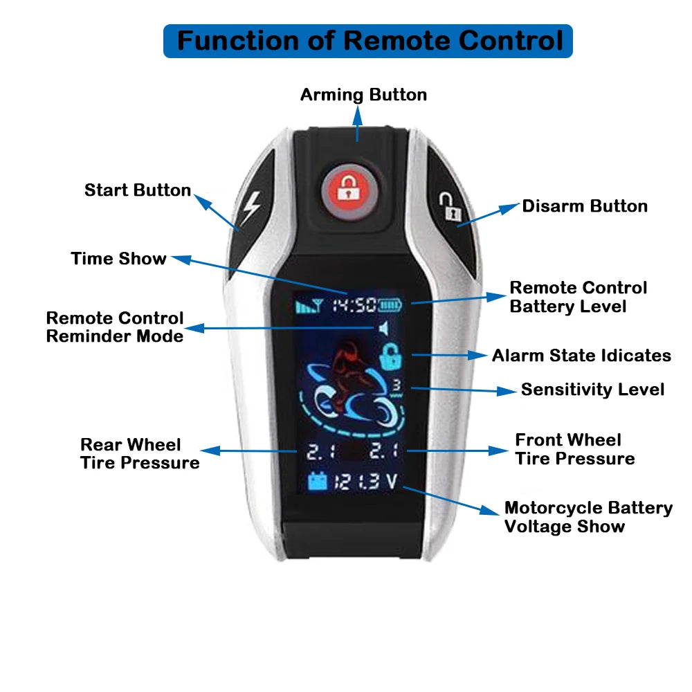 Electric Motorcycle e-Bike Two Way Alarm System 48V 60V 72V 84V 96V 108v 120V 132v Anti-theft Alarm Device Tire Pressure Monitor