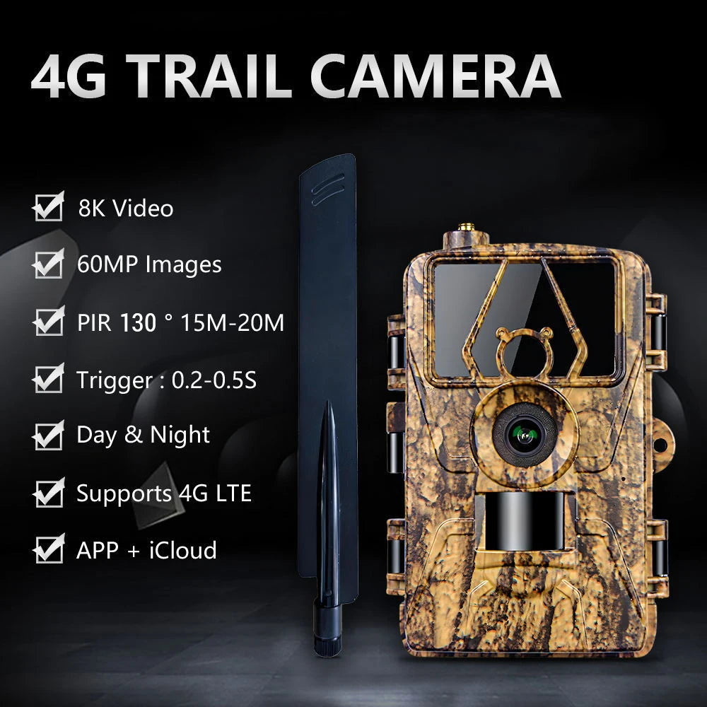 Trail Cam with 8K Video 60MP Images Night Vision Motion Activated Waterproof Wildlife Camera for Hunting Home Surveillance
