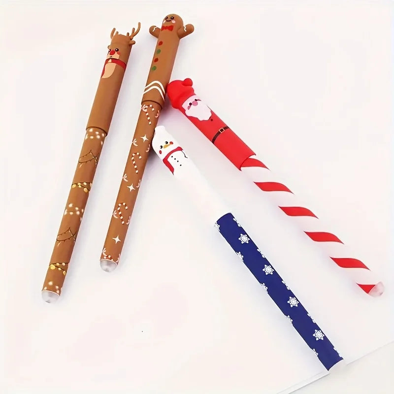 4pcs Xmas Erasable Pens -  Fine Tip, Quick-Dry, Smooth Writing, Mistake-Erasable, Student Note & Holiday Gift