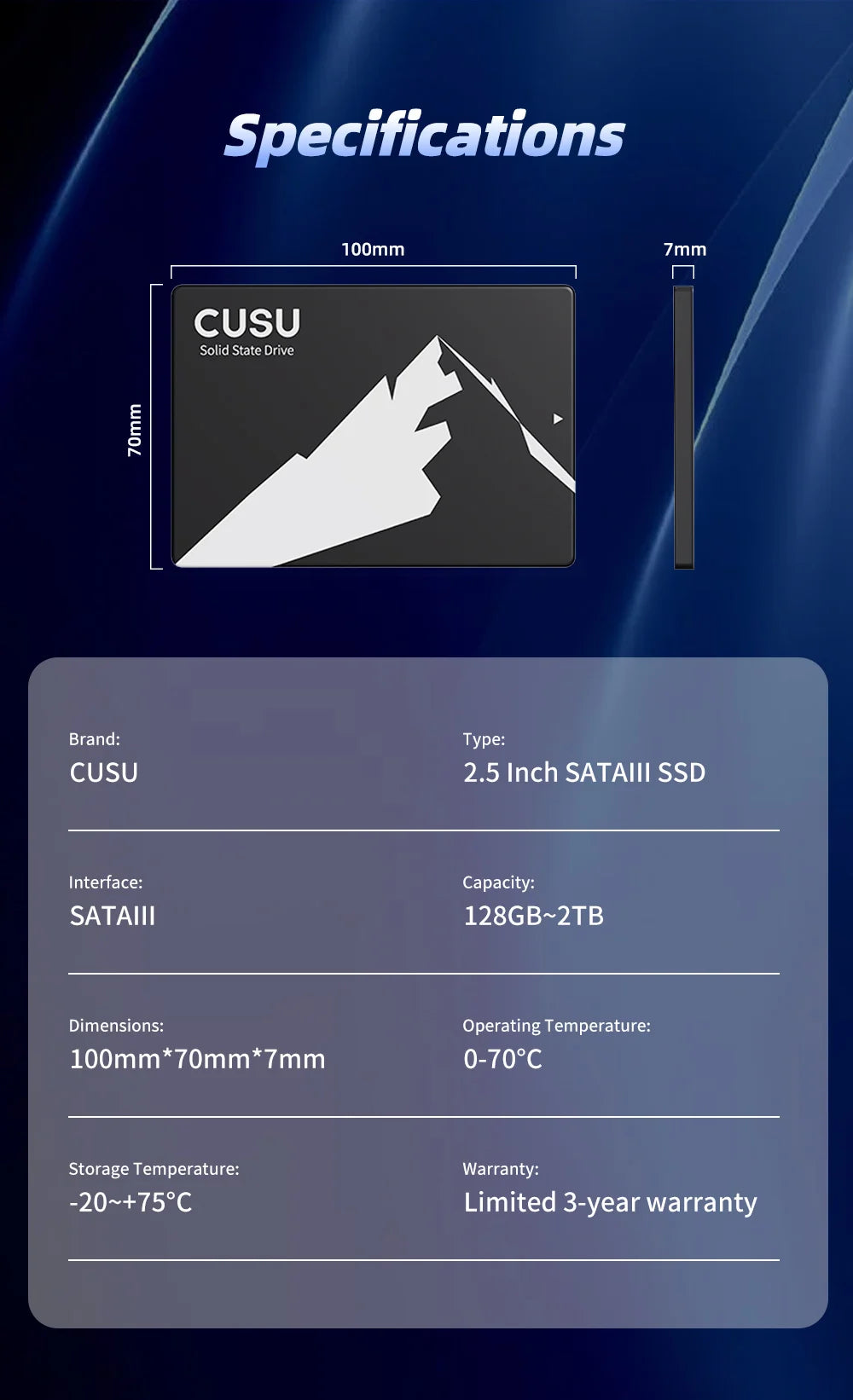 CUSU SATA SSD 128gb 256gb 512gb 1tb 2tb SSD Hard Drive SATA3 Solid State Disk for PC Laptop Desktop