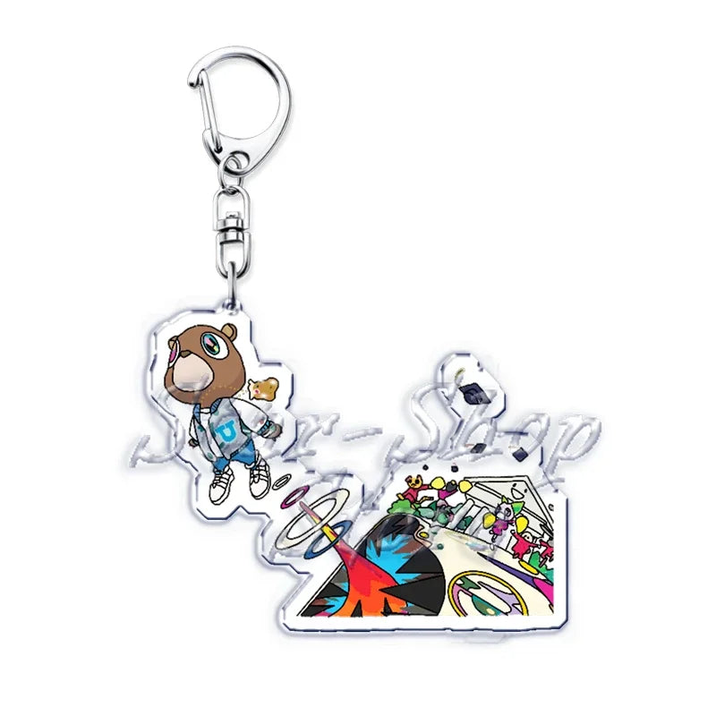Popular Rapper YE Keychains for Accessories Bag Graduation Kanye Dropout Bear Key Chain Keyring Jewelry Fans Friends West Gifts