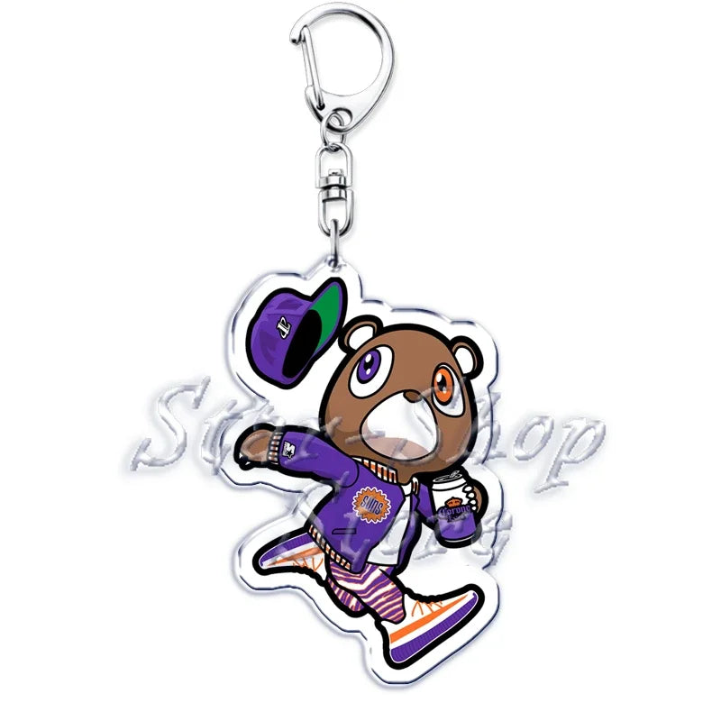 Popular Rapper YE Keychains for Accessories Bag Graduation Kanye Dropout Bear Key Chain Keyring Jewelry Fans Friends West Gifts