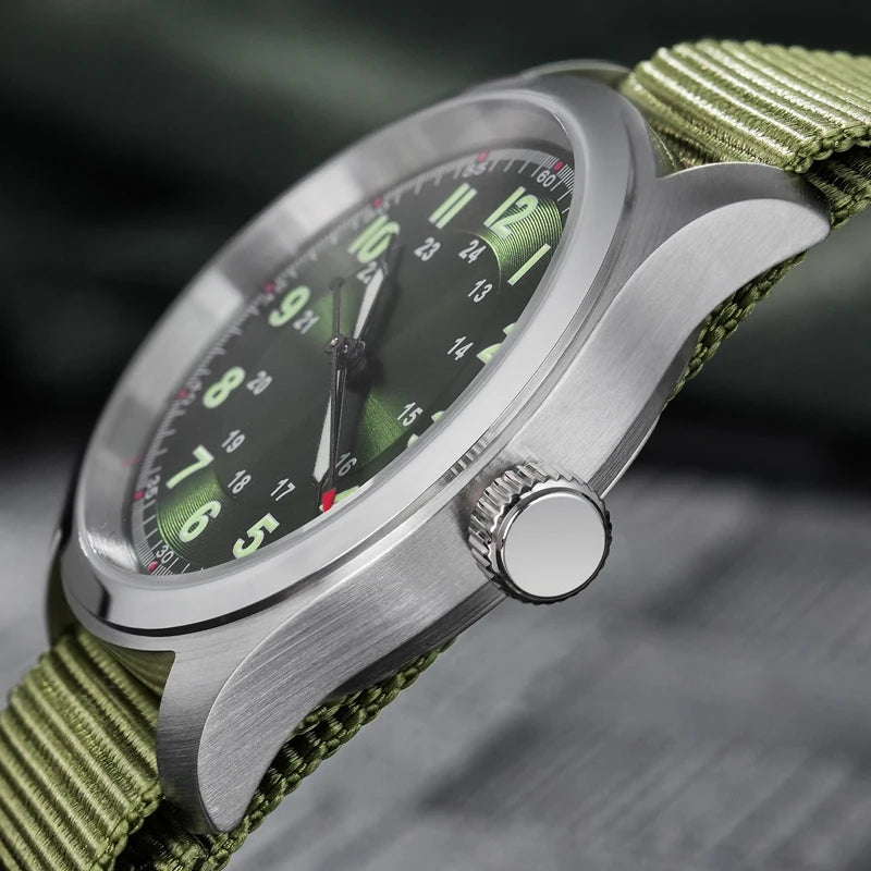 Militado ML08 Men Military Watch VH31 Quartz Movement Sapphire Luminous Waterproof Watches 38mm Vintage Stainless Steel Watch