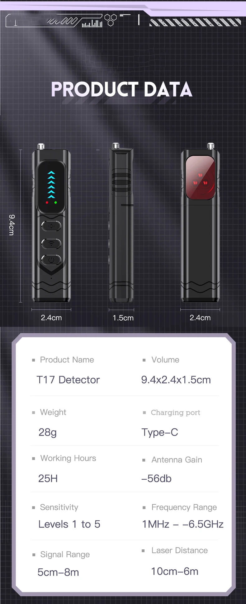 T17 Anti Camera Detector Upgraded Anti Spy Gadget GPS Tracker Finder Bug Detector Wireless RF Signal Infrared Scanner