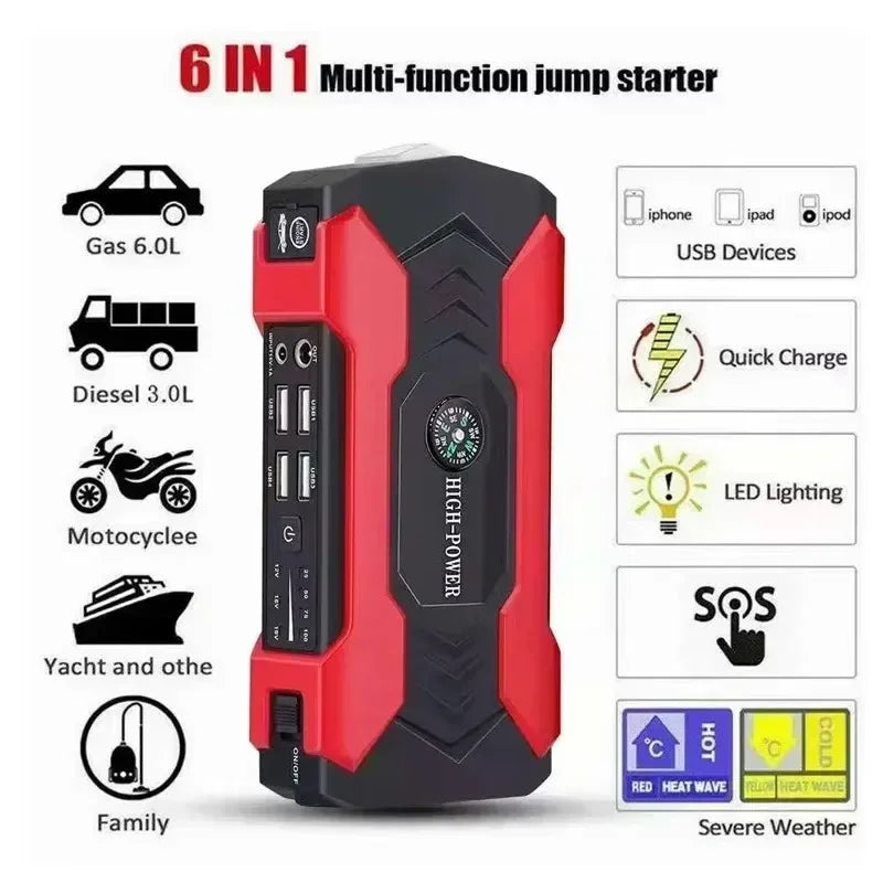 Car Jump Starter Starting Device - 12V 98000mAh Power Bank Jumpstarter, Auto Booster, Emergency Charger, and Jump Start Tool