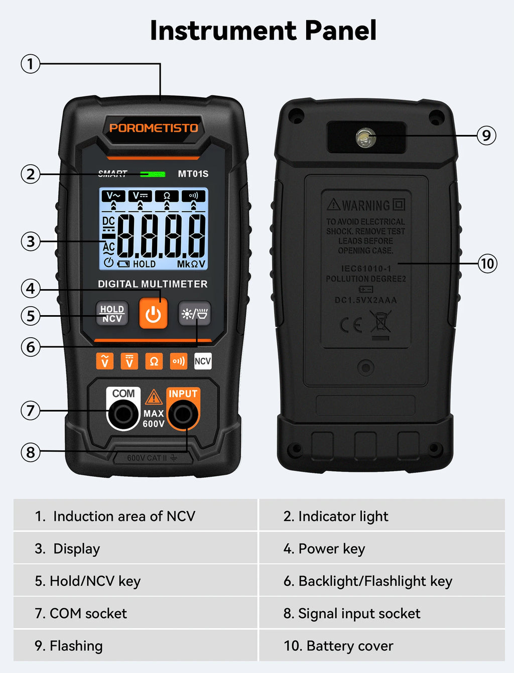 MT01S Digital Multimeter 4000 Counts Smart Auto-Range AC/DC Voltage Resistance Continuity Test Profesional Electrician Tester