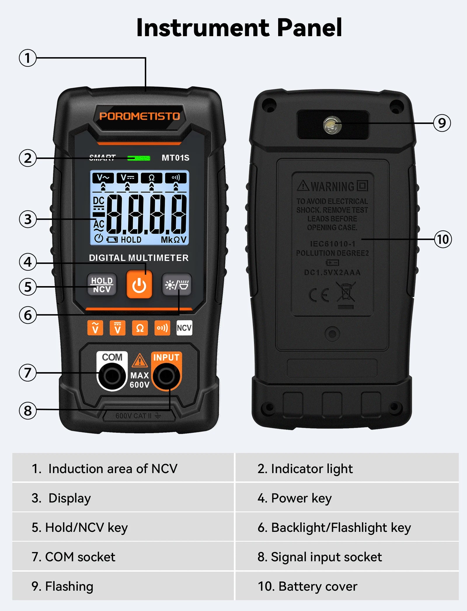 MT01S Digital Multimeter 4000 Counts Smart Auto-Range AC/DC Voltage Resistance Continuity Test Profesional Electrician Tester