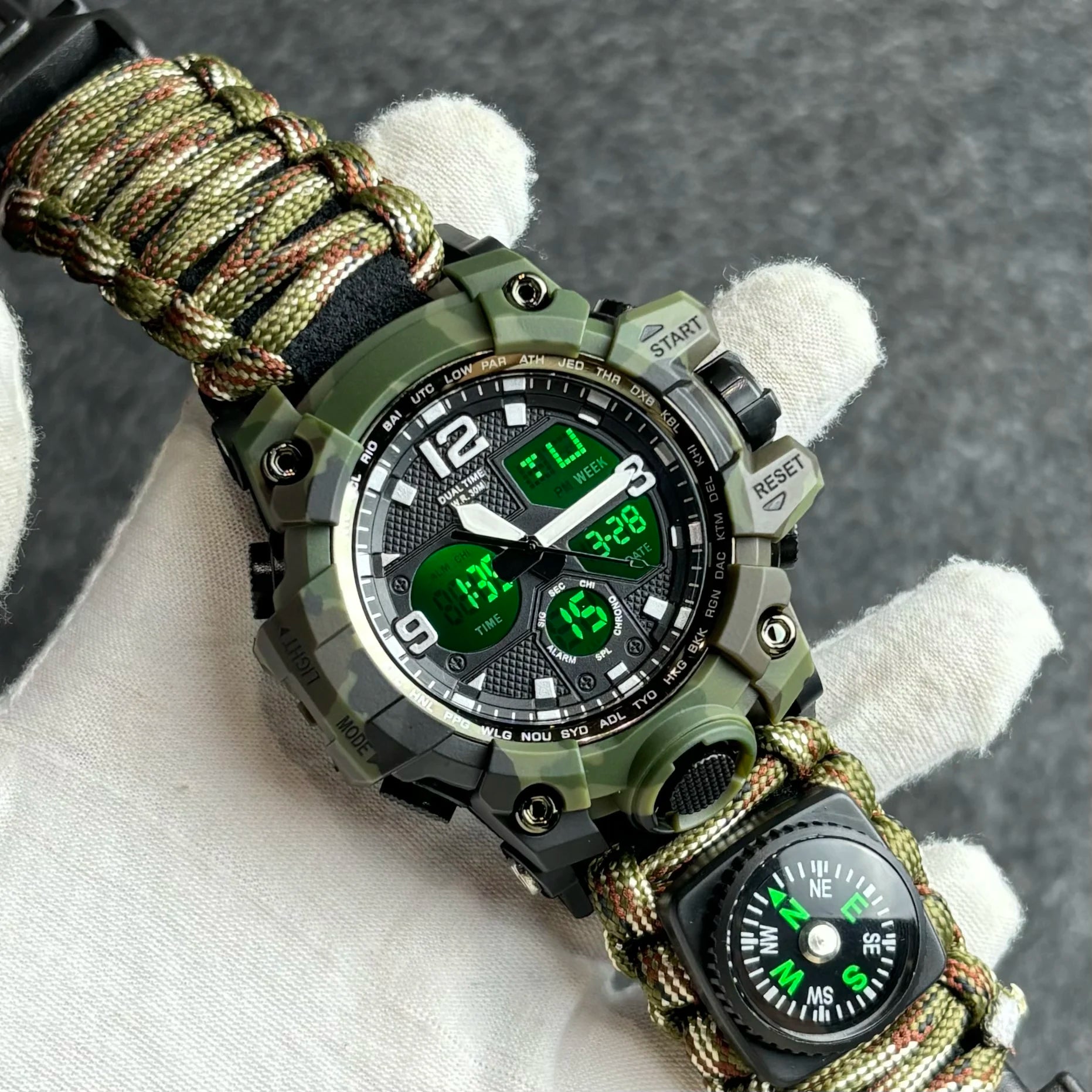 Military Watches Men's Camouflage LED Digital Watch Outdoor Survival Watch Multifunctional Waterproof Dual Display Digital Watch