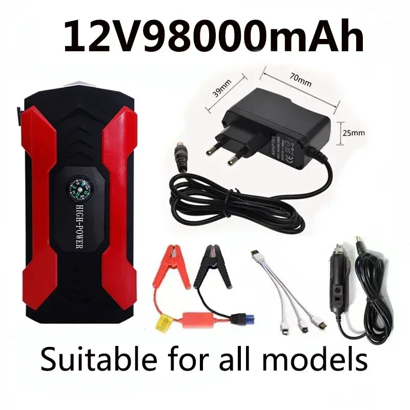 Car Jump Starter Starting Device - 12V 98000mAh Power Bank Jumpstarter, Auto Booster, Emergency Charger, and Jump Start Tool