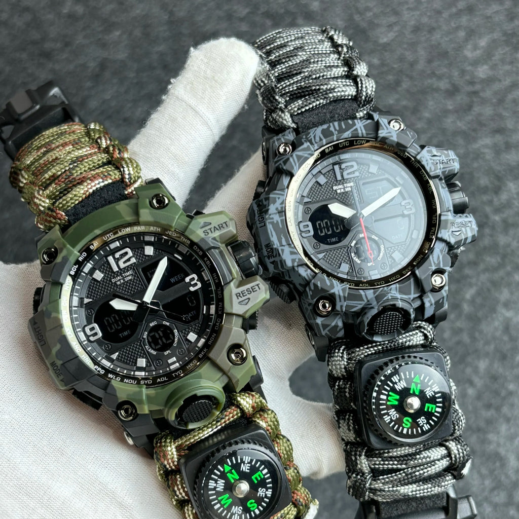 Military Watches Men's Camouflage LED Digital Watch Outdoor Survival Watch Multifunctional Waterproof Dual Display Digital Watch