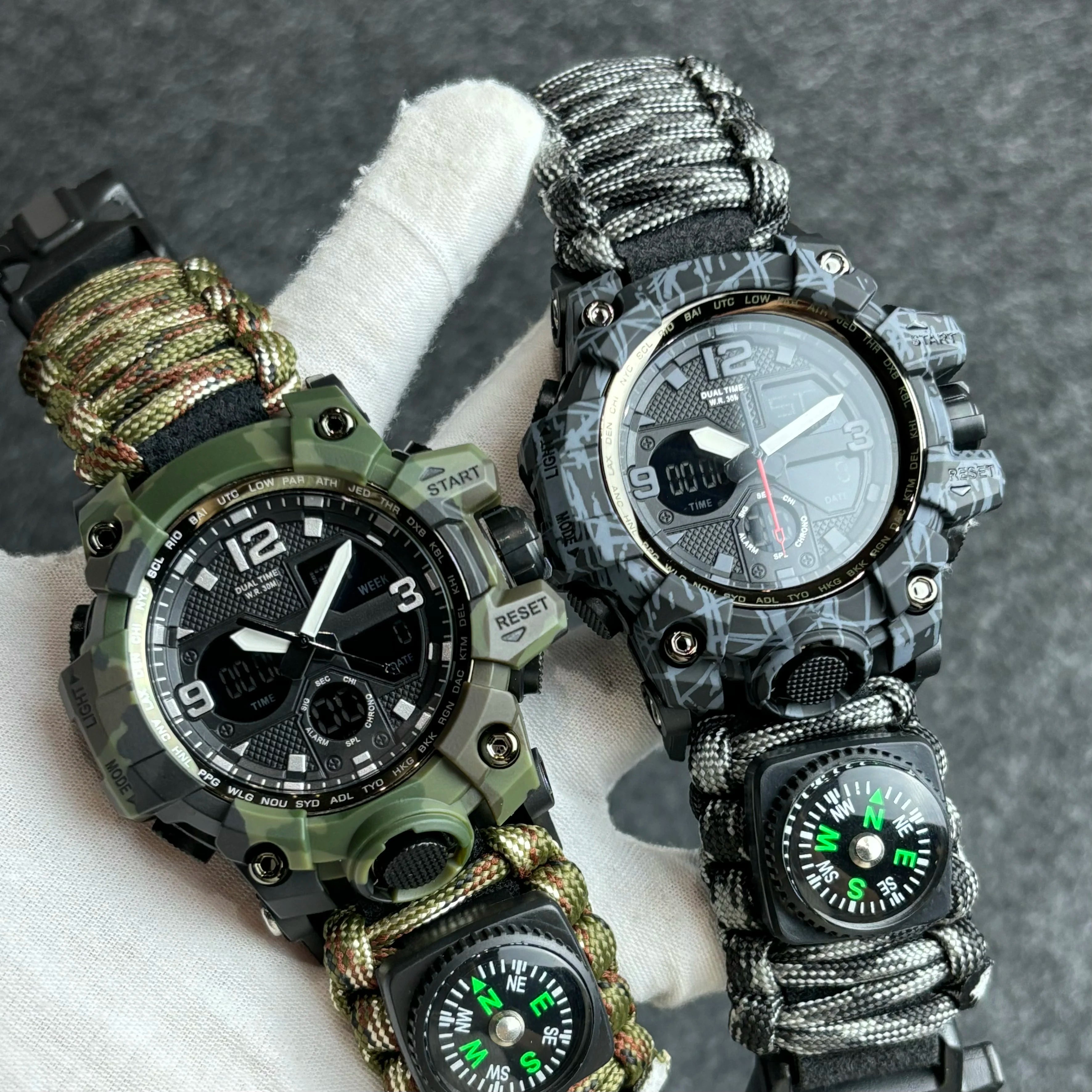 Military Watches Men's Camouflage LED Digital Watch Outdoor Survival Watch Multifunctional Waterproof Dual Display Digital Watch