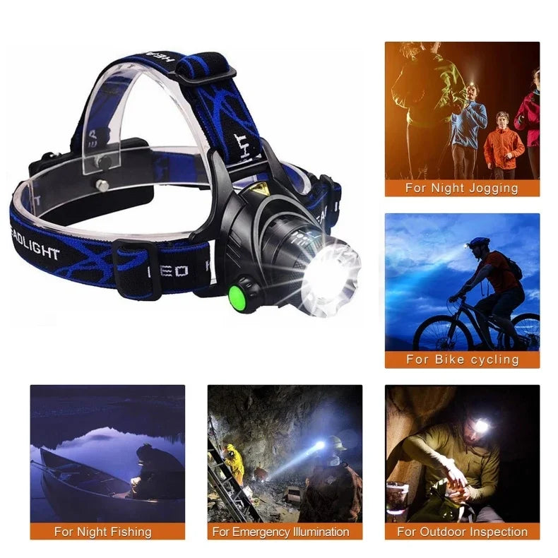 Powerful LED Headlamp USB Rechargeable Telescopic Zoomable Headlight Outdoor Waterproof Work Head Lamp High Lumen Head Torch