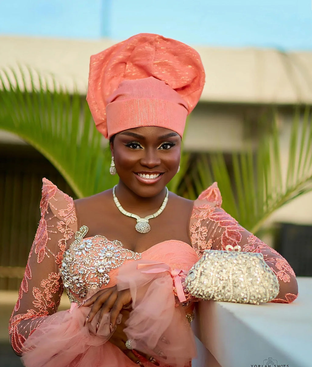 Nigerian Pretty Lace Birthday Dress Luxury Beaded Crystals African Traditional Wedding Bride Dress Aso Ebi Prom Party Dresses
