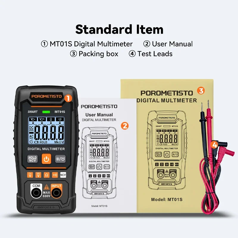 MT01S Digital Multimeter 4000 Counts Smart Auto-Range AC/DC Voltage Resistance Continuity Test Profesional Electrician Tester