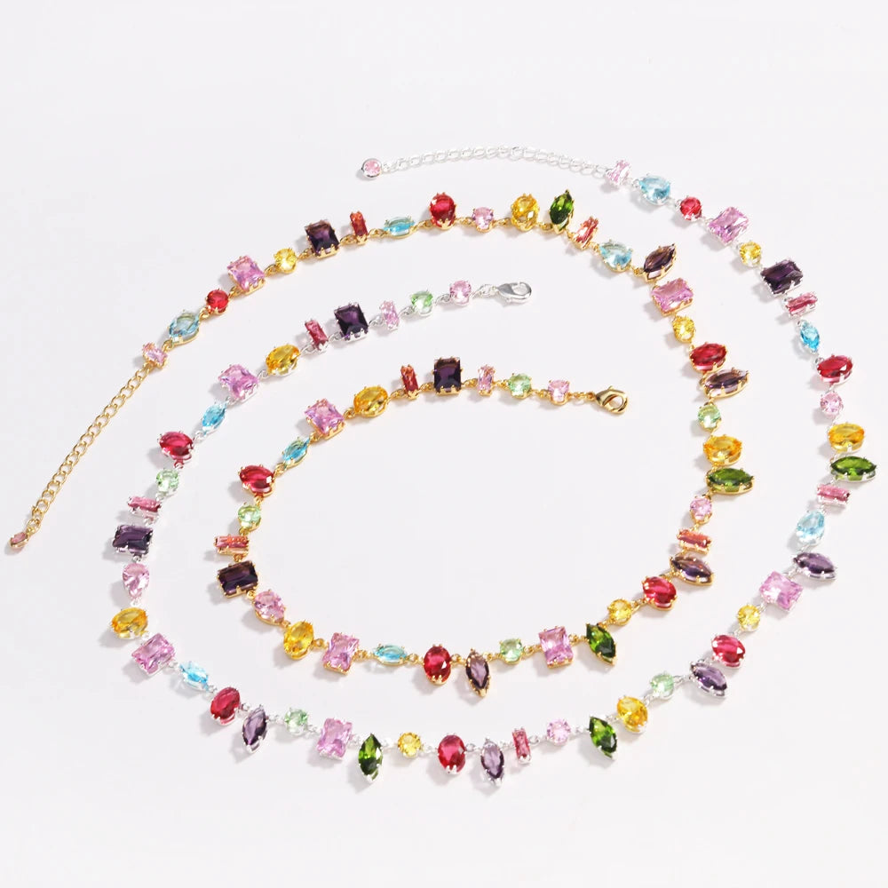 Brand 18K Gold Plated New Luxury Colourful Crystal Zircon Necklace For Women Fashion Party Jewelry Accessories Ladies Jewellery